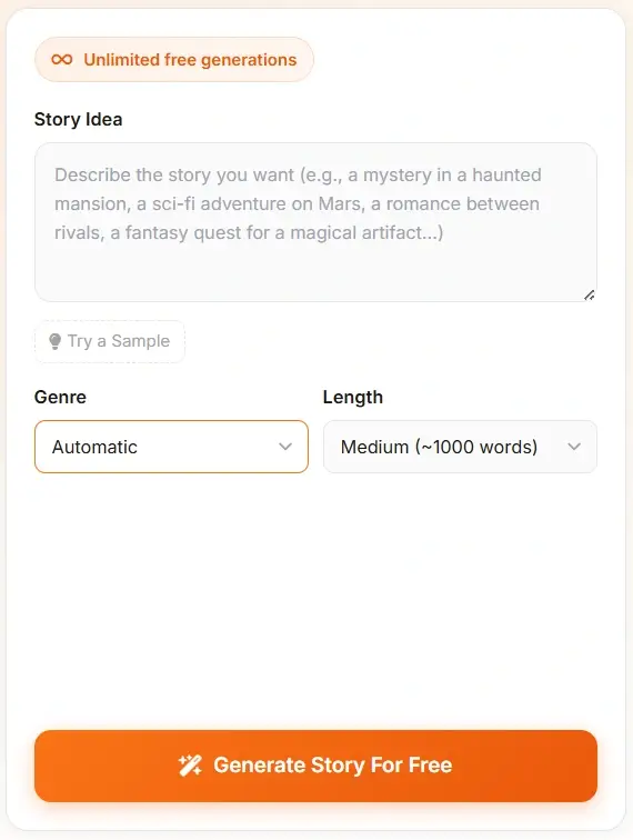 AI Story Generator input form - enter your story idea and preferences