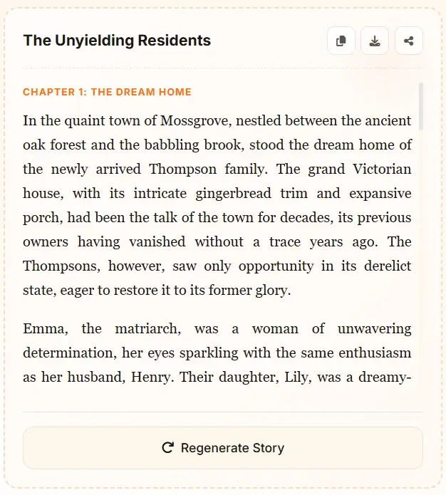 AI Story Generator example - The Unyielding Residents chapter